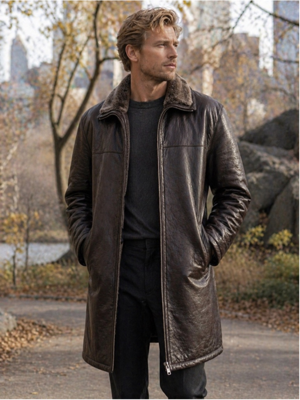 Danier Sheepskin Jacket Men M Shearling Vintage Leather Coat Quiet Luxury Brown